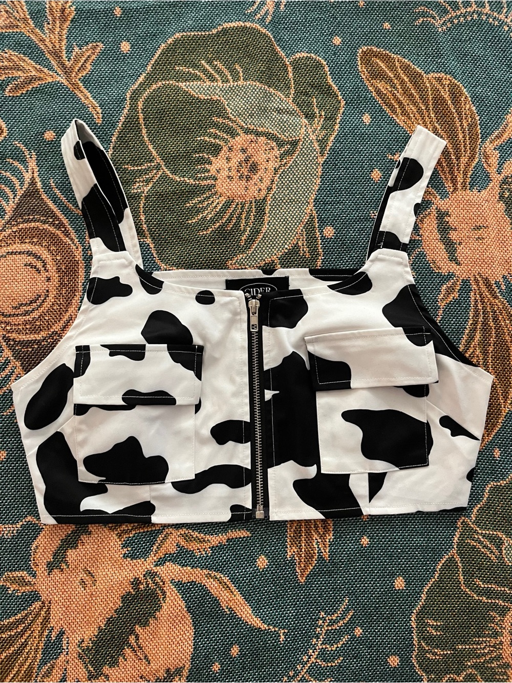 cow-print cropped tank top - cider brand